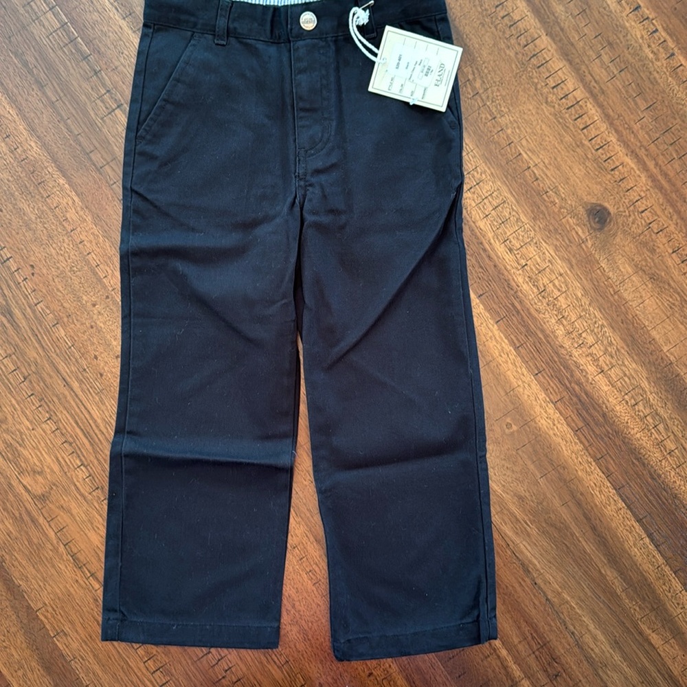 New E Land Boys Black Twill Adjustable Waist Straight Leg Pant Uniform Style